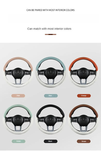 Perforated Nappa Leather Car Steering Wheel Cover Warm in Winter and Cool in Summer, Universal 15 Inch,  Anti-Slip, Odorless
