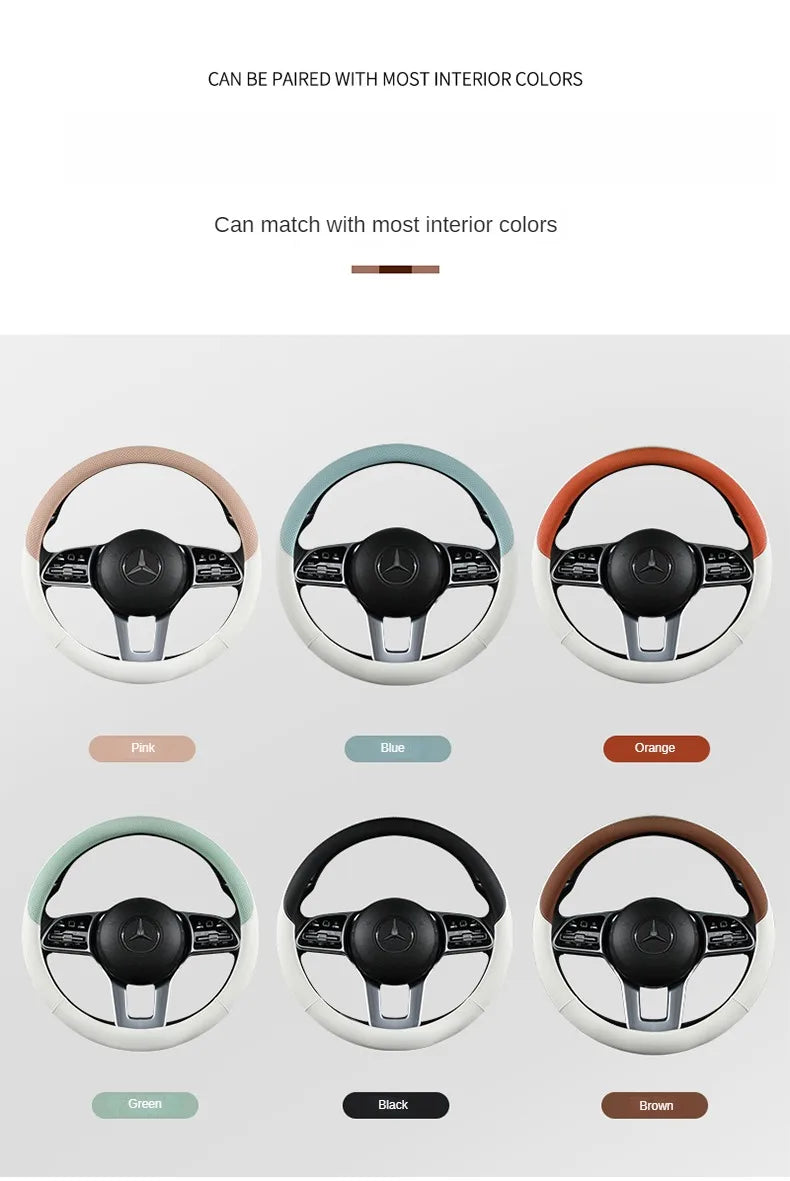 Perforated Nappa Leather Car Steering Wheel Cover Warm in Winter and Cool in Summer, Universal 15 Inch,  Anti-Slip, Odorless