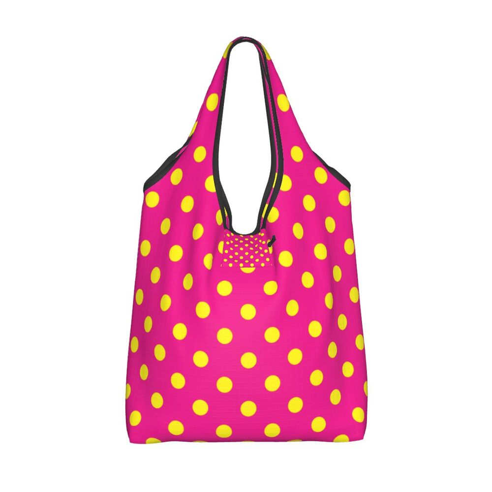 Custom Recycling Classic Black And White Polka Dot Shopping Bag Women Tote Bag Portable Grocery Shopper Bags