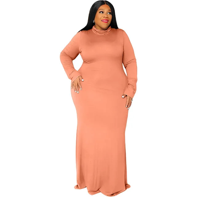 WSFEC XL-5XL Plus Size Dresses For Women Clothing 2022 Autumn Winter Solid Long Sleeve Bodycon Sexy Casual Long Dress Dropshipping 