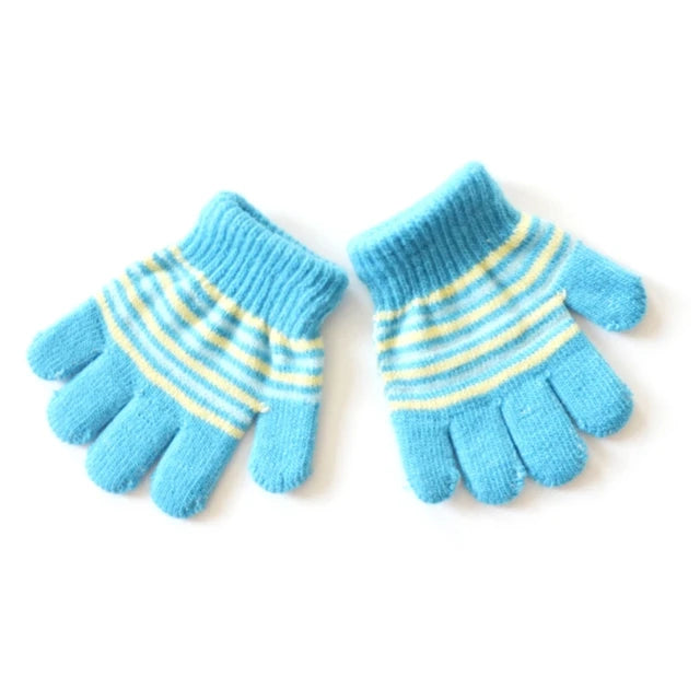 Baby Boys Girls Full Finger Gloves Winter Knitted Stripe Mitten Kids Outdoor Gloves for 1 2 3 4 5 Years Old Children Accessories 