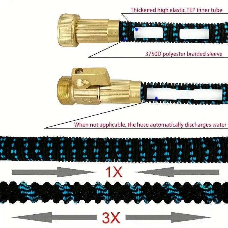 Manguera de jardín extensible mágica para riego y limpieza, conector de 3/4", aspersor, dispositivo de riego, anti-dobleces