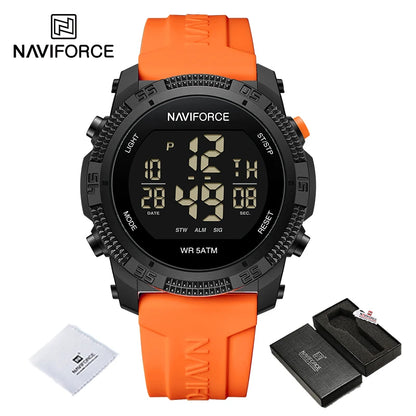 NAVIFORCE - Reloj de pulsera digital LCD para hombre, deportivo, resistente al agua hasta 50 m, con correa de silicona, informal, electrónico