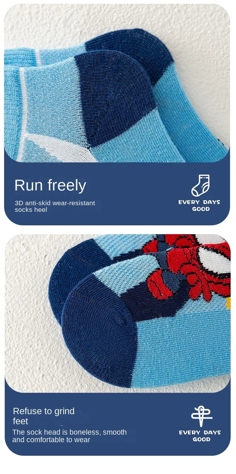 5 Pairs Children Socks Spider-Man Kids Boys Short Socks Iron Man Captain America Cartoon Baby Summer Spring Mesh Socks 1-12Y