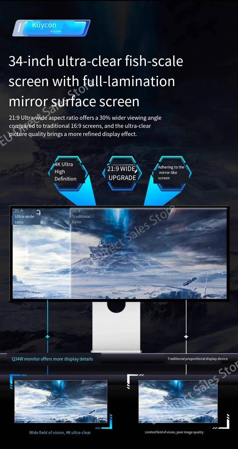 Kuycon Q34W 34-inch 4k165hz monitor e-sports gaming ultra-clear laptop desktop external mirror screen new original