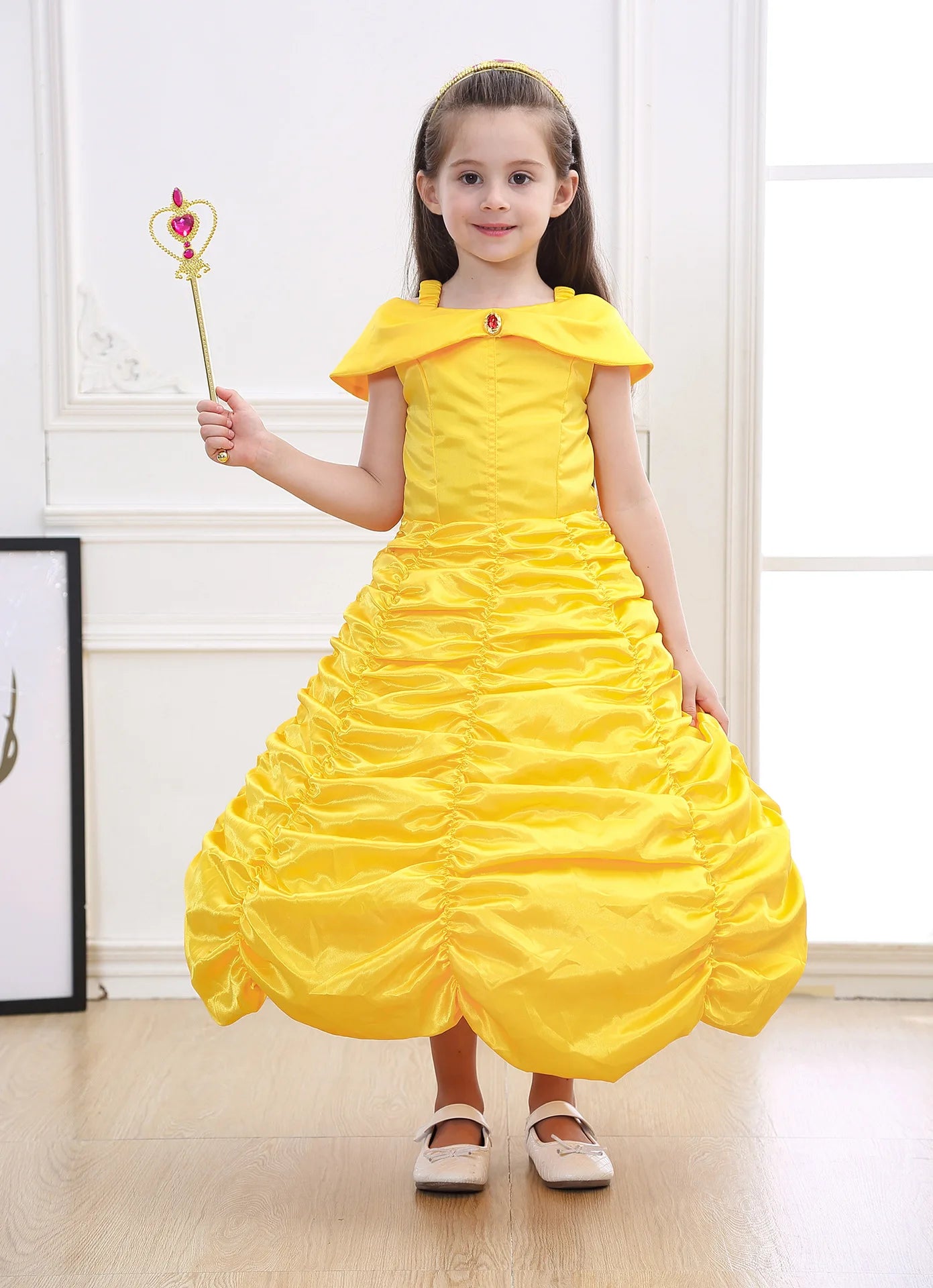 2025 Cosplay Belle Princess Dress Girls Dresses For Beauty and beast Party Clothing Magic stick crown Costume 3-12Y