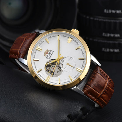 Orient Double Lion Watch Japanese Fully Automatic Mechanical Watch Hollowed Out Business Men's Watch Leather Strap