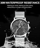 HANNAH MARTIN Brand Men Watch Black Stainless Steel Waterproof Fashion Sports Multifunctional Quartz Wristatch Relogio Masculino