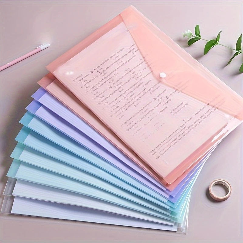 10pcs A4 Transparent Plastic File Folders, Waterproof PP Document Storage Bags - For Student Test Papers & Office Organization