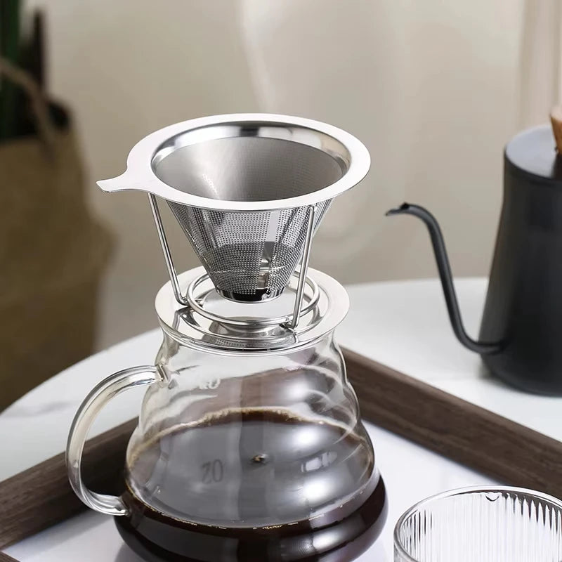 Stainless Steel Coffee Filter 800 Mesh Coffee Dripper with Holder Coffees Drip Mesh Kitchen Coffee Strainer Coffee Accessories