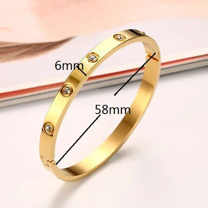 New Design Gold Color Zircon And Cross Nut Nail Bracelet & Bangle For Woman Stainless Steel Screw Brand Jewelry Dropshipping
