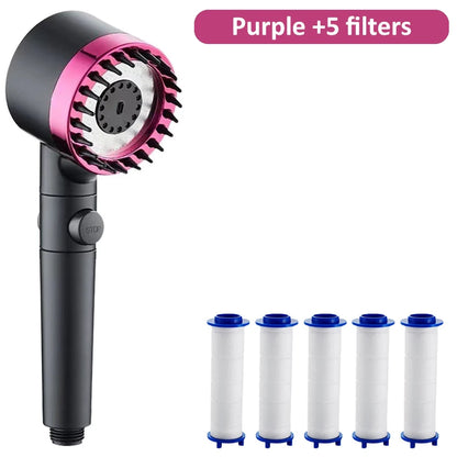 Cabezal de ducha de alta presión con 4 modos de ducha ajustables y filtros de cepillo de masaje, accesorios de baño para ahorrar agua.