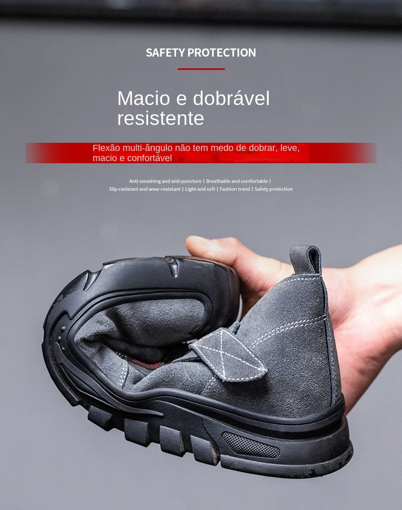 Genuine Leather Cow Suede Safety Work Shoes For Men Composite Head Anti Nail Anti Static Welding Shoes Indestructible Boots