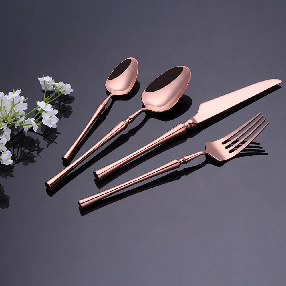 12/16/20 Pieces Stainless Steel Western Tableware Knife Fork Spoon Set Gold Cutlery Set Black Dinnerware Mirror Kitchen Utensils