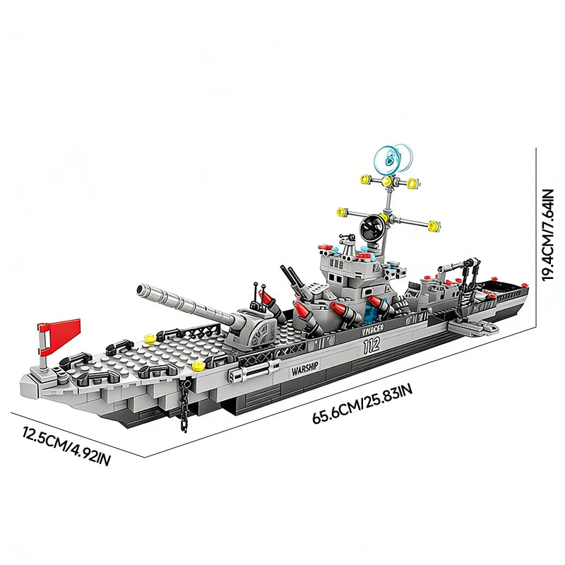 1560pcs 6 IN 1 Military Navy Ship Sets Building Blocks War Army Boat Plane Model Toys for Boys Bricks Toys Christmas Gifts