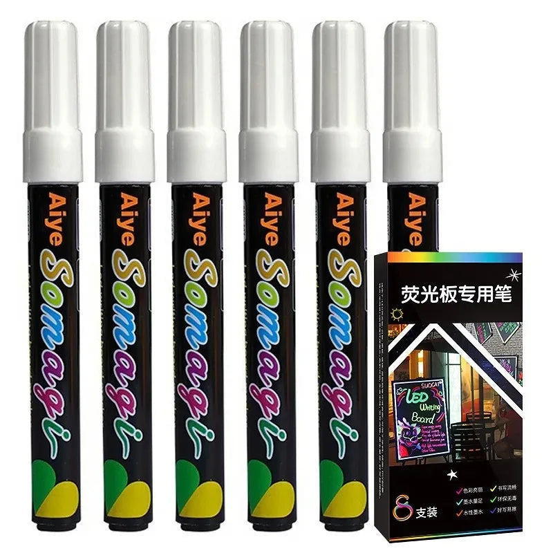 8 Colors 7mm Liquid Erasable Chalk Markers Pens Washable & Wet Erase Neon Makers for Blackboard Chalkboard Signs Glass Window