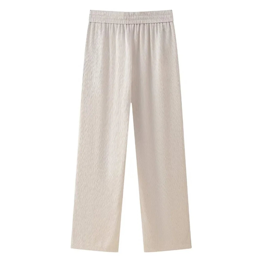 Conjunto de chaqueta y pantalón de traje cruzado con efecto arrugado para mujer, primavera y verano 2024, estilo europeo y americano