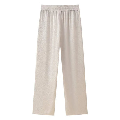 Conjunto de chaqueta y pantalón de traje cruzado con efecto arrugado para mujer, primavera y verano 2024, estilo europeo y americano