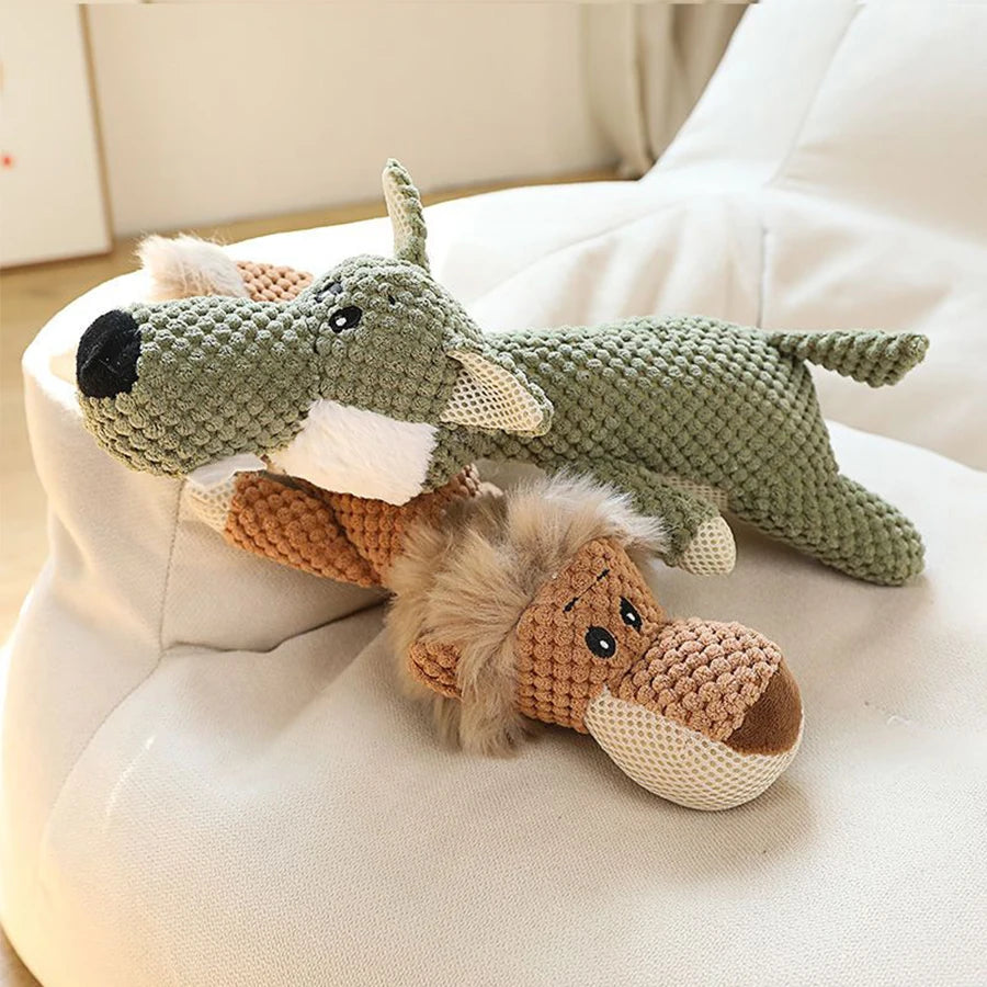 1/3 Pcs Large Dog Toy Bite-Resistant Sound Plush Toy Lion Wolf Elephant Cartoon Pet Toy Squeaky Dog Toy For Small & Medium Dogs