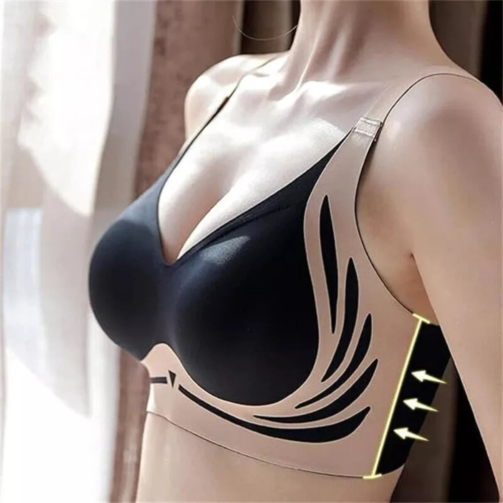 Sujetador Push-up inalámbrico Super Gather para mujer, ropa interior ajustable con soporte suave, sujetador de realce sin costuras antiflacidez