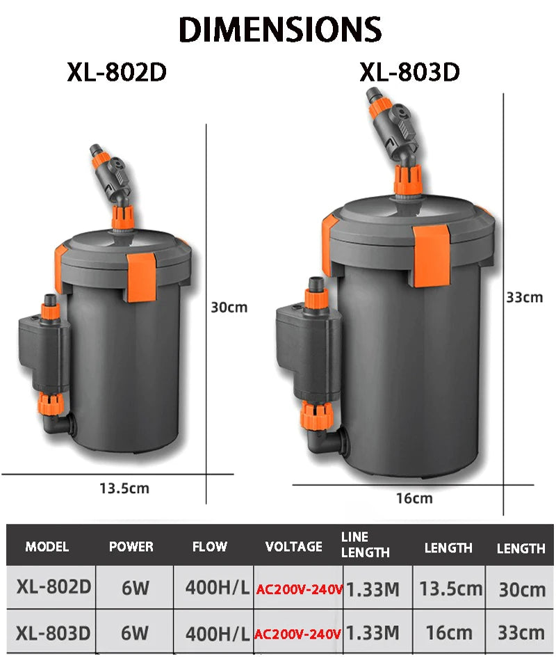 220V-240V Ultra-Quiet Aquarium Filters External Pump Aquarium Filter Bucket Silent Filter Barrel For Fish Tank Grass Accessories