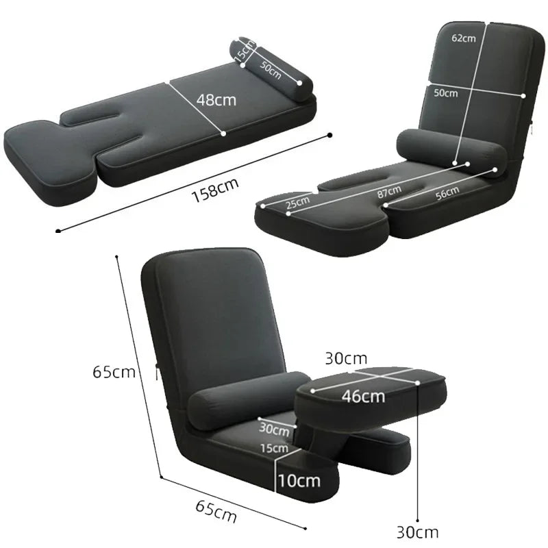 Sofá chaise longue ajustable 4 en 1, sofá cama de suelo, tumbona acolchada plegable de 15 posiciones con almohada.