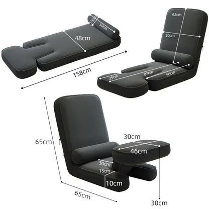 Sofá chaise longue ajustable 4 en 1, sofá cama de suelo, tumbona acolchada plegable de 15 posiciones con almohada.