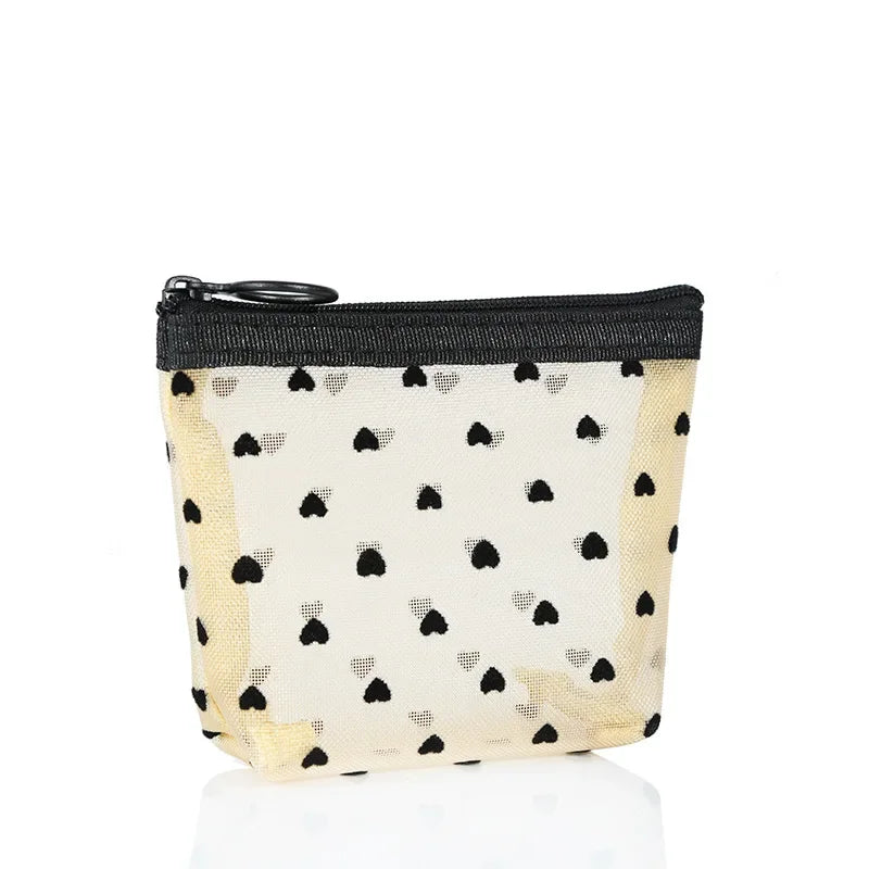 Heart-Shaped Nylon Mesh Cosmetic Bag Portable Toiletry Organizer for Women Makeup Storage