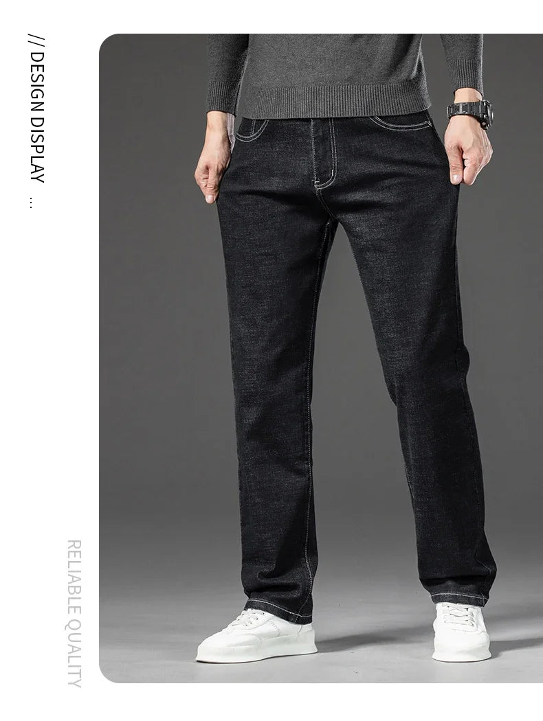 2025 Spring Autumn Men's Straight Jeans Denim Pants Classic Style Business Stretch Casual Trousers Large Size 40 42 44 46