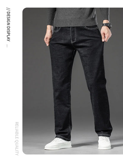 2025 Spring Autumn Men's Straight Jeans Denim Pants Classic Style Business Stretch Casual Trousers Large Size 40 42 44 46