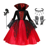 Fantasia de Vampira para Meninas (Halloween) – Vestido de Noiva Fantasma/Vampira – Traje para Festa de Carnaval e Estilo Gótico Escarlate