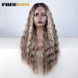 FREEDOM Synthetic Lace Front Wig Long Deep Wavy Ombre Blonde Ginger Lace Wigs For Black Women Heat Resistant Cosplay Wigs