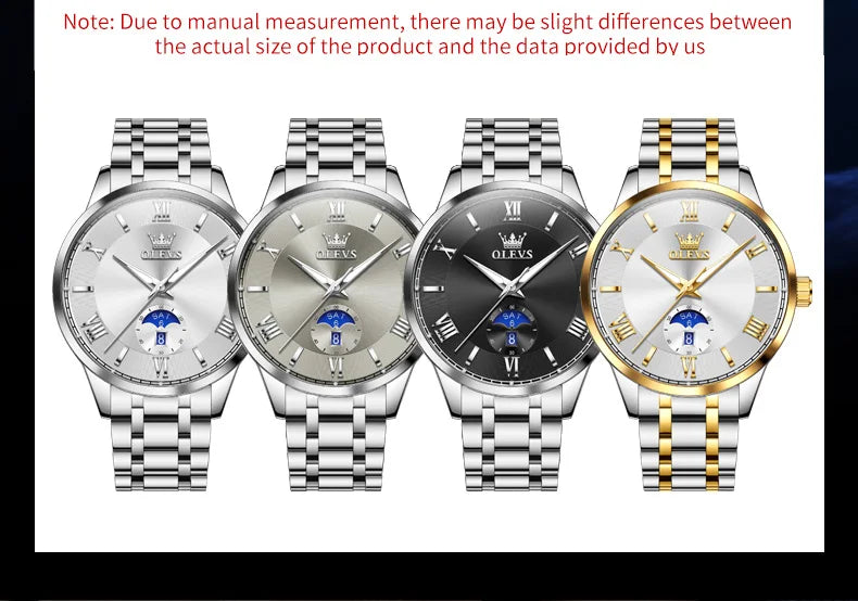 OLEVS 3638 Mens Watch Original Quartz Watch Stainless Steel Waterproof Luminous Large Dial Day Date Watches Luxury Men Box Reloj