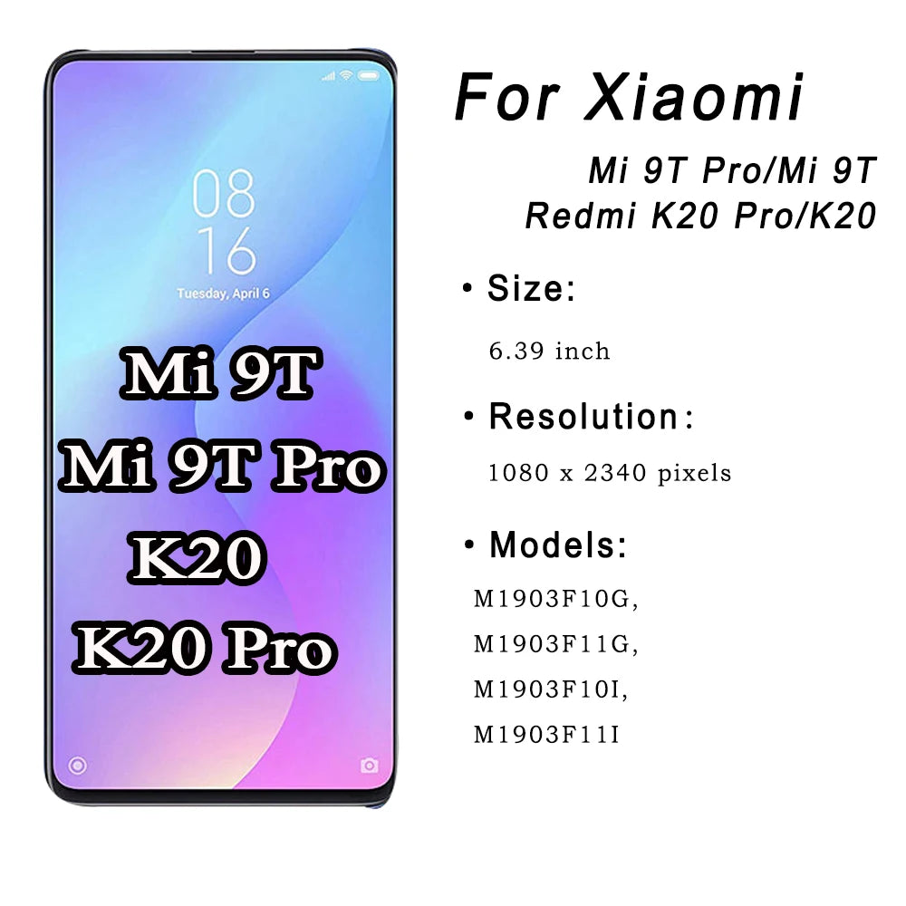 6.53" AMOLED For Xiaomi MI 9T Pro/MI 9T LCD Display Touch Screen Digitizer Assembly With Frame for Xiaomi Redmi K20 Pro /K20 LCD