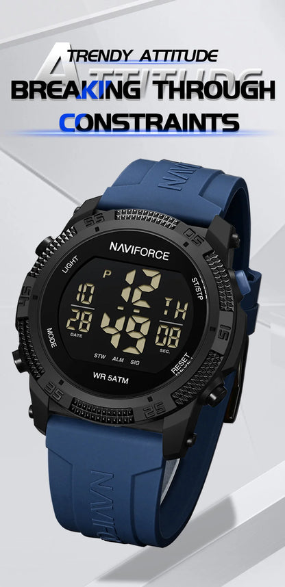 NAVIFORCE - Reloj de pulsera digital LCD para hombre, deportivo, resistente al agua hasta 50 m, con correa de silicona, informal, electrónico