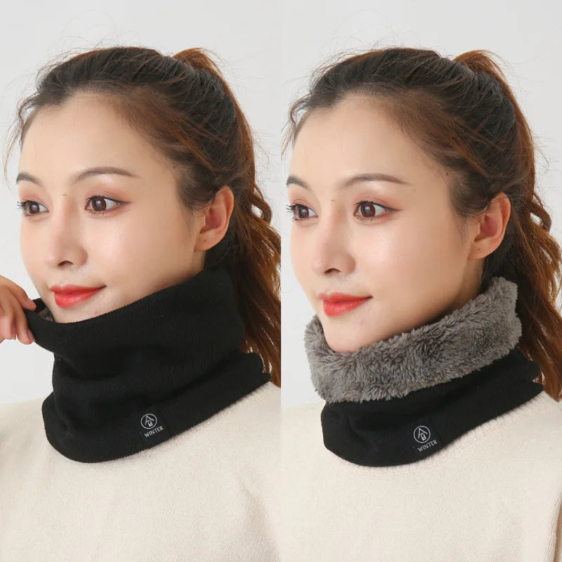 New Warm Neck Cover Neckerchief Winter Plush Muffler Woolen Knitting Fashion Solid Color Men Women Cold-proof Scarf Outdoors