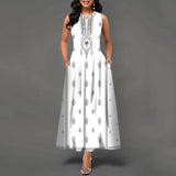 Women's V-neck Sleeveless Long Dress Retro Bohemian Dresses Floral Print Swing Casual New 