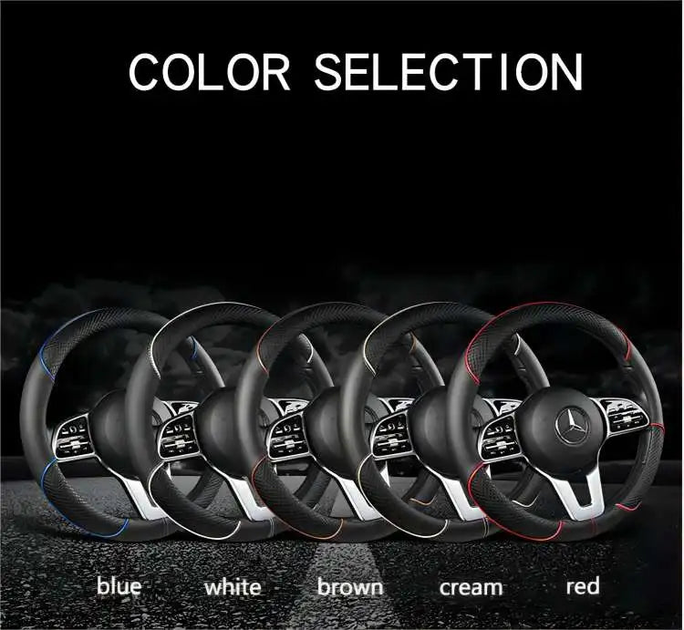 All Seasons Leather Diamond Steering Wheel Cover Universal Fit for 14 .5-15 Inch Durable Leather Cover Anti-Slip Veins Design