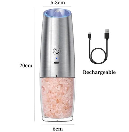 Molinillo de pimienta eléctrico, molinillo de sal y pimienta, recargable por USB, molino de especias de aspereza ajustable con luz LED, herramienta de cocina, 2 unidades