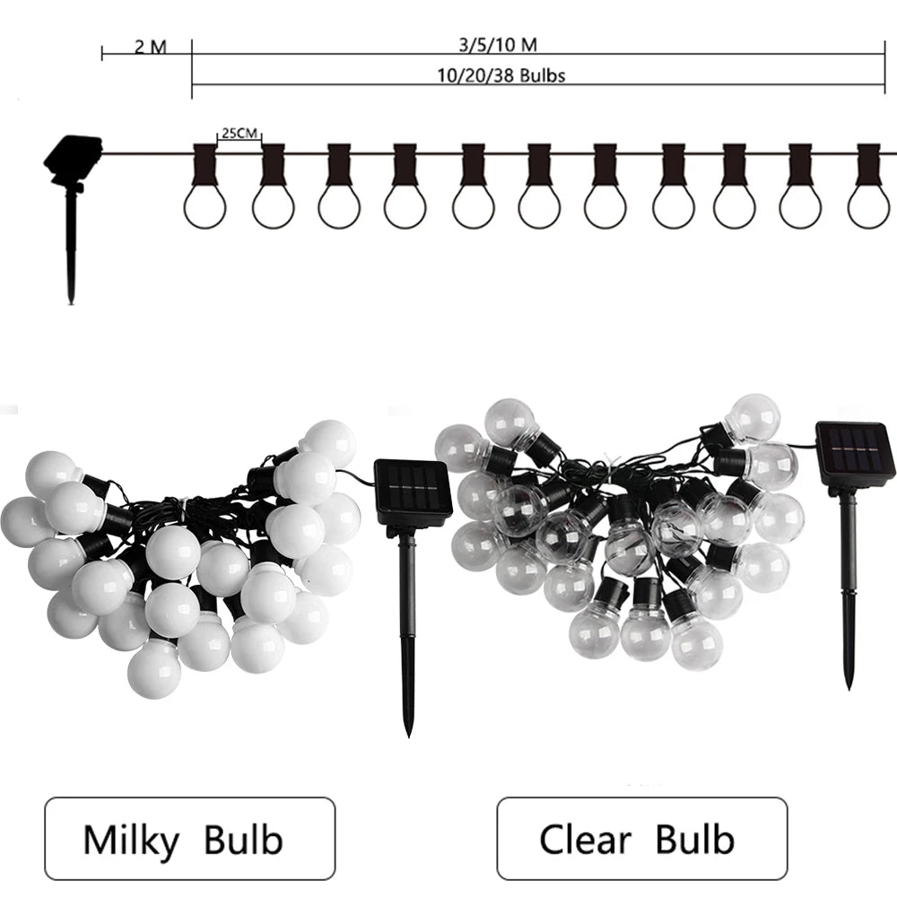 5/7/12m led globo solar luzes da corda de fadas guirlanda natal rua casamento lâmpadas ao ar livre para festa feriado jardim pátio