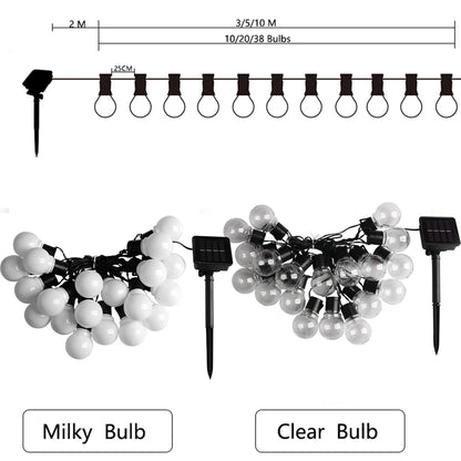 5/7/12m led globo solar luzes da corda de fadas guirlanda natal rua casamento lâmpadas ao ar livre para festa feriado jardim pátio