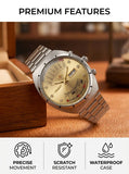 Relógio masculino automático vintage com calendário perpetuo em aço inoxidável