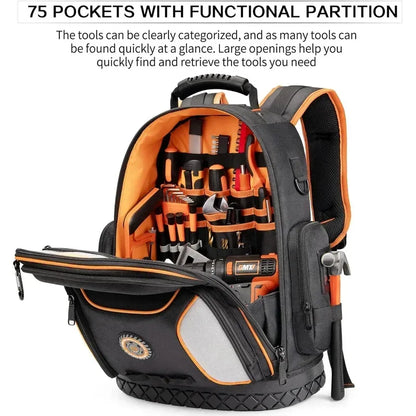 Tool Bag Backpack 75 Pockets & Loops Heavy Duty Tools Organizer Bags/HVAC Tool Carrier for Eelectrician/Construction Work