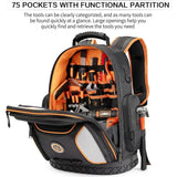 Mochila para herramientas con 75 bolsillos y presillas, resistente, organizador de herramientas/portaherramientas HVAC para electricistas/trabajos de construcción