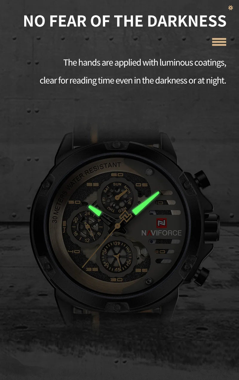 NAVIFORCE Mens Watch Top Brand Luxury Waterproof 24 Hour Date Quartz Watch Man Leather Sport WristWatch Men Waterproof Clock
