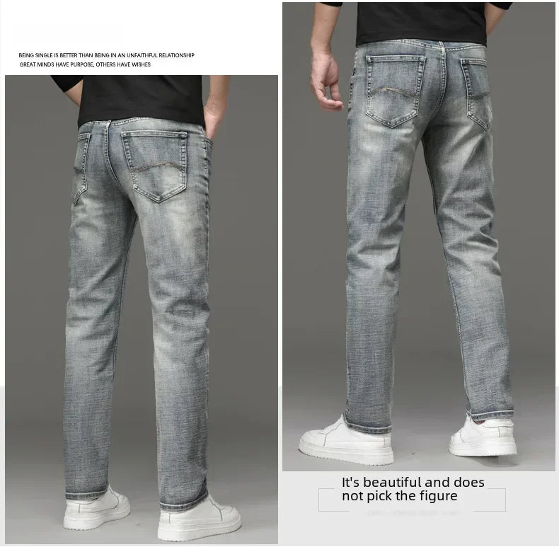 Csmor Lee Men's Jean Autumn Winter Loose-fit Straight-leg Trendy Pants Casual Denim Trousers Men Classic Stretch Jeans Fashion