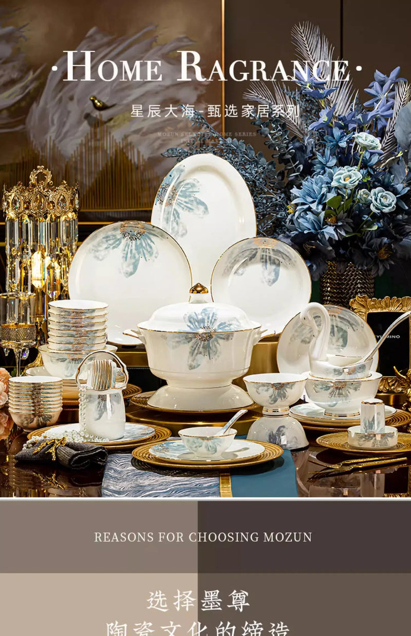 Gold Luxury Home Dinnerware Sets Gift Wedding Guests Party Kitchen Tableware Ceramic Christmas Vaisselle Cuisine Dinner Sets