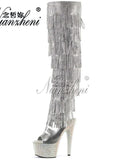 Tacones góticos exóticos, botas de plataforma de 17cm con flecos para fiesta, zapatos fetiche sexis para mujer, modelos góticos de baile en barra, diamantes de imitación para club nocturno