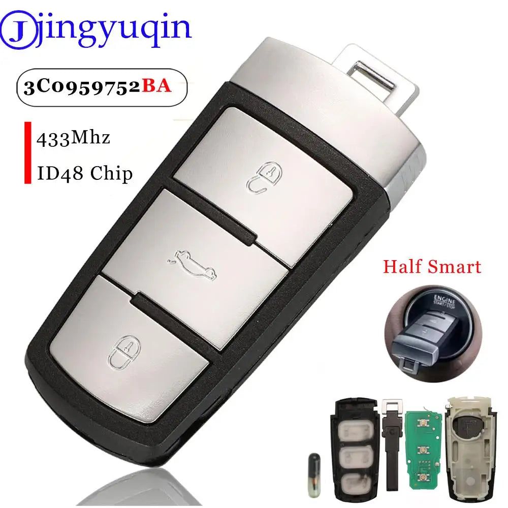 jingyuqin 3 Buttons Flip Smart Car Remote Key Fob with ID48 Chip 3C0959752BA 433MHZ ID48 For VW Passat B6 3C B7 Magotan CC