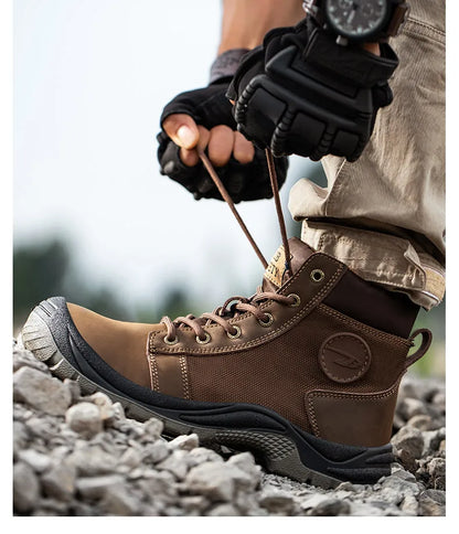 Safety shoes men's leather welding shoes anti-smashing, anti-puncture, non-slip sports Steel toe soft work boots for women